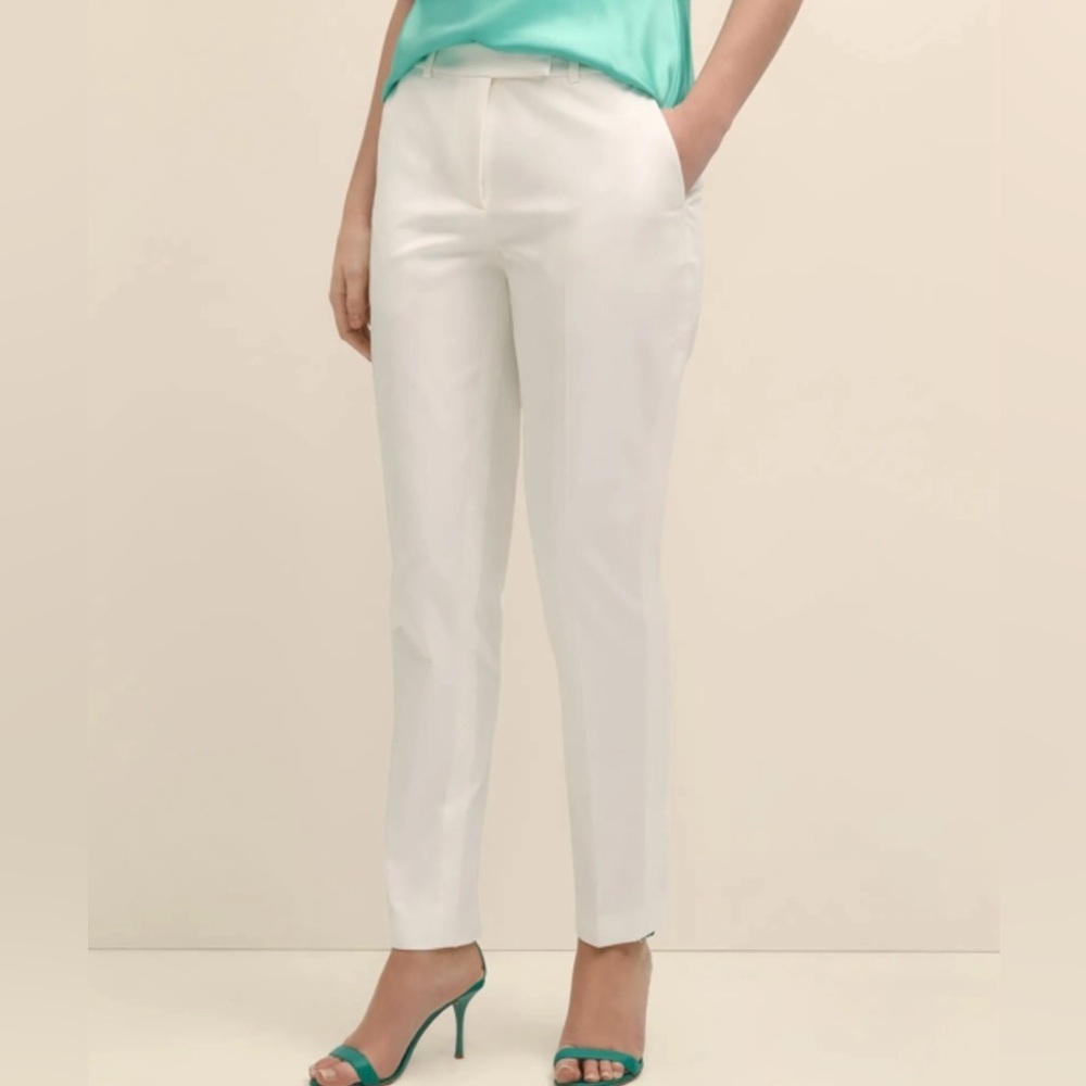 Brooks Brothers Crisp Slim Straight High Rise White Pressed Cotton Dress Pants
